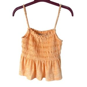 SO Goods For Life Orange Terry Cloth Smocked Peplum Cami Top Juniors Med. Beachy